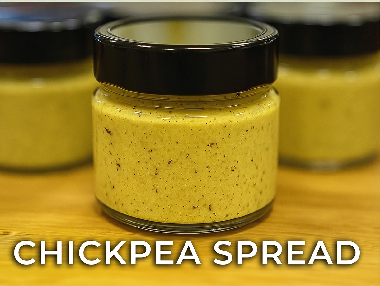 Jar of creamy chickpea spread