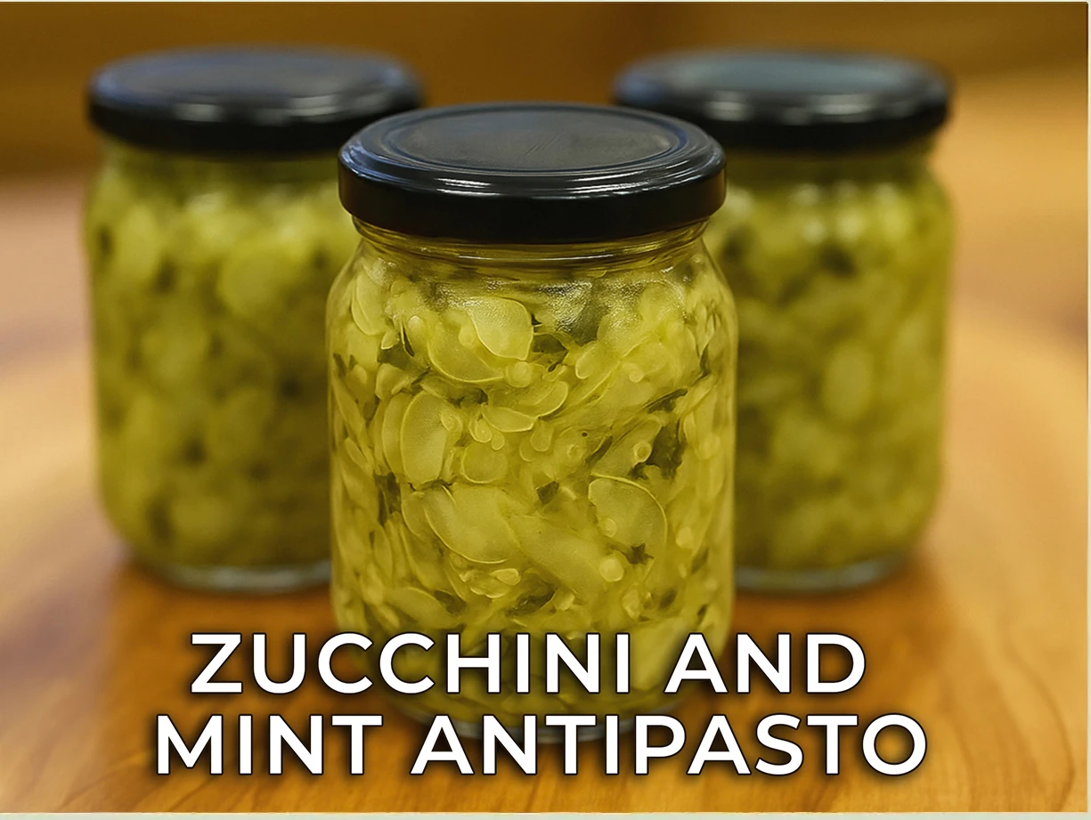 Jar of zucchini antipasto with mint and herbs
