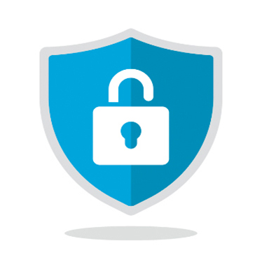 Shield icon with lock, representing data protection