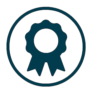 Quality certification icon with a ribbon and circular badge